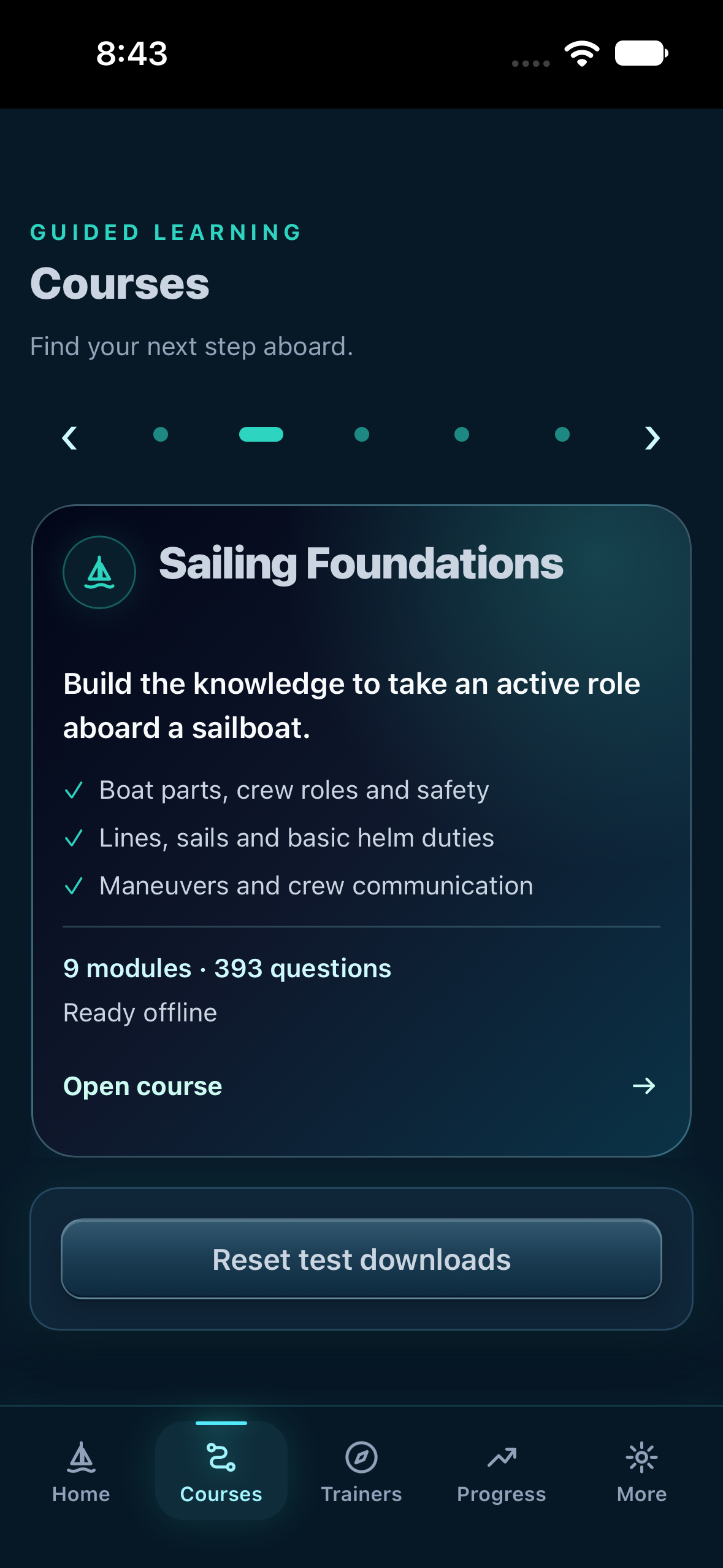 A course downloaded and ready for offline practice